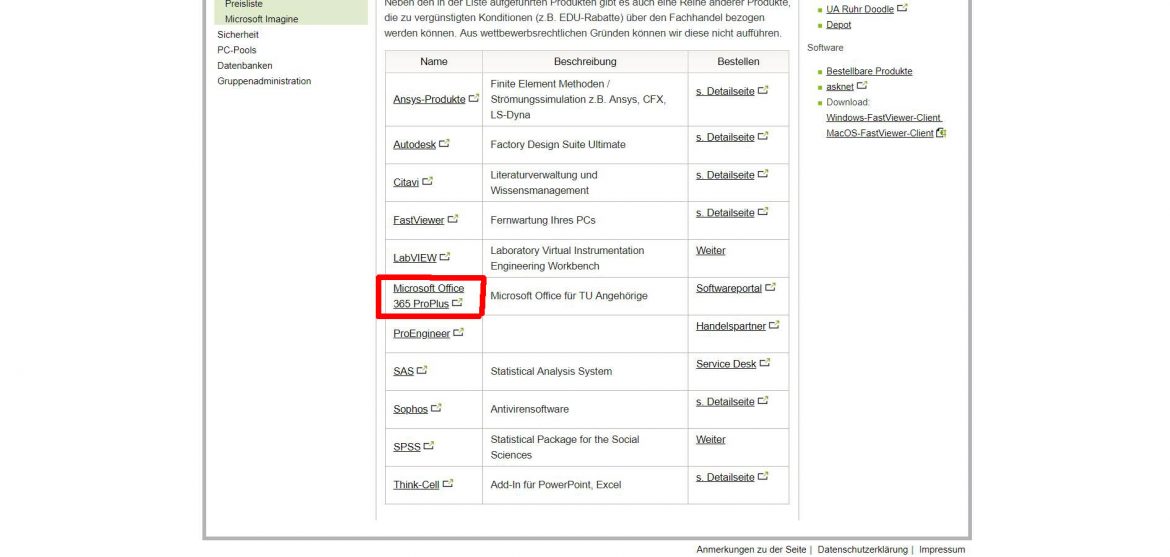 Auf dem Screenshot ein Angebot aus der Liste rot markiert: Microsoft Office 365 Pro Plus.