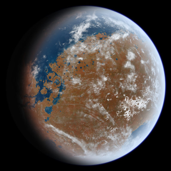 Darstellung wie der Mars vor Milliarden von Jahren ausgesehen haben könnte.