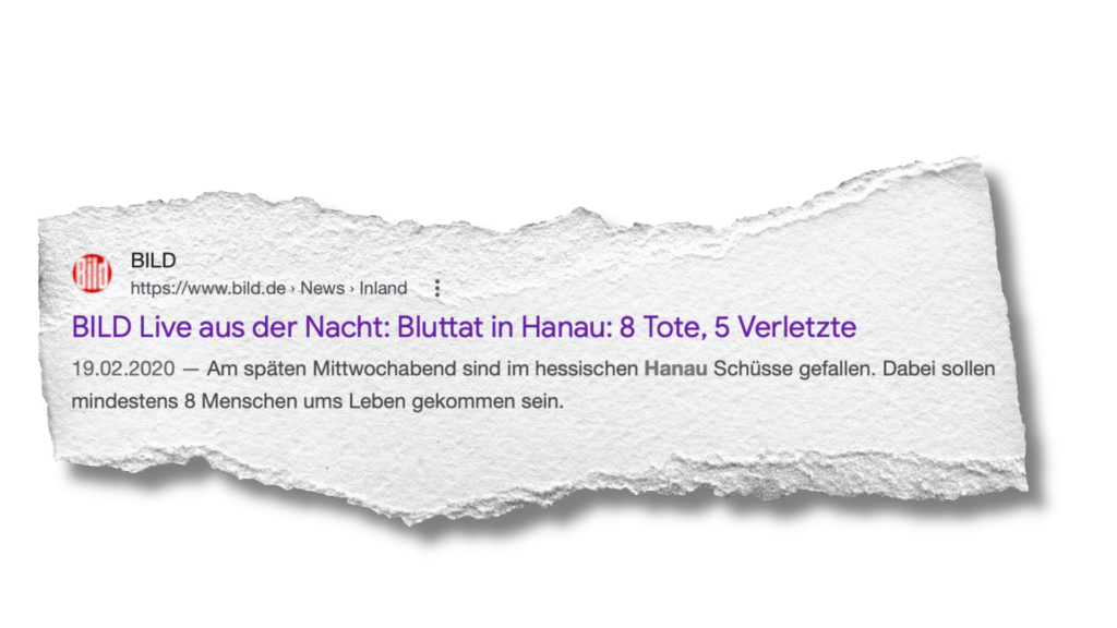 Die BILD berichtet 42 Minuten lang live von den ersten Tatorten in Hanau.